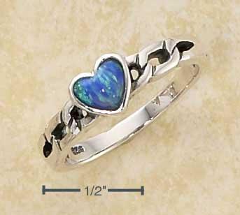 Sterling Silver Small Synthetic Blue Opal Heart Ring