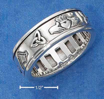 Sterling Silver Worry Ring With Irish Symbols Spinning Band