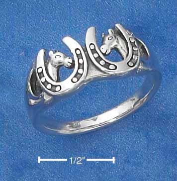 Sterling Silver Horseshoes And Horse Heads Ring