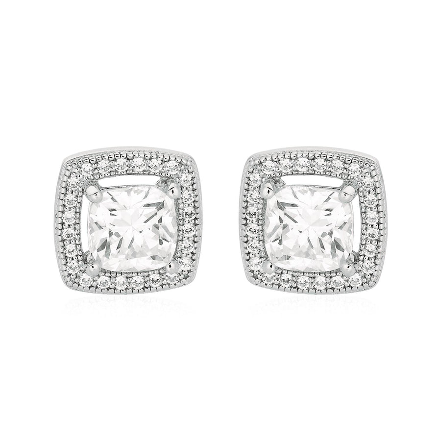 Cushion Earrings with Cubic Zirconia in Sterling Silver