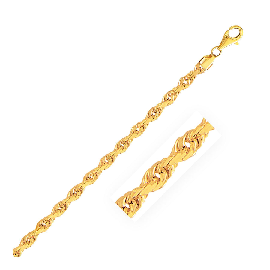 4.0mm 10k Yellow Gold Solid Diamond Cut Rope Bracelet