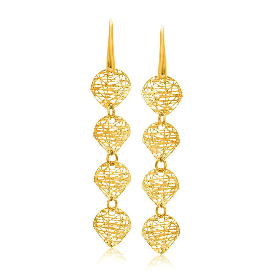 14k Yellow Gold Leaf Like Chain Dangling Earrings