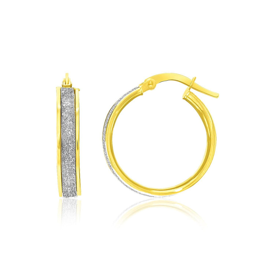 14k Two-Tone Gold Glittery Center Hoop Earrings