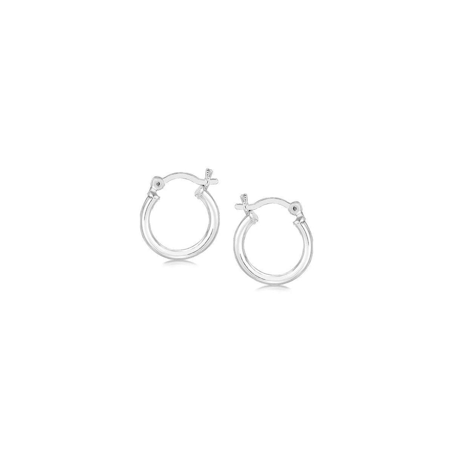 Sterling Silver Rhodium Plated Thin and Small Polished Hoop Earrings (10mm)