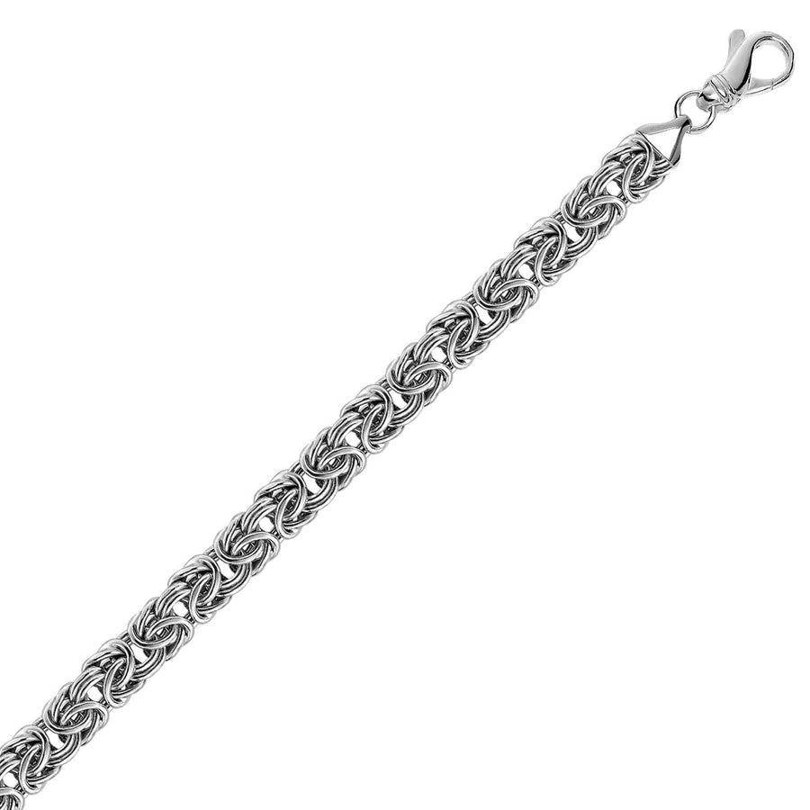 Sterling Silver Byzantine Chain Bracelet with Rhodium Plating