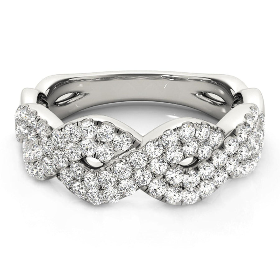 Diamond Studded Interlocking Waves Ring in 14k White Gold (5/8 cttw)