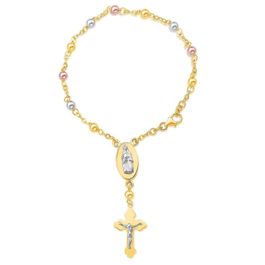 14k Tri-Color  Gold Rosary Style Bracelet