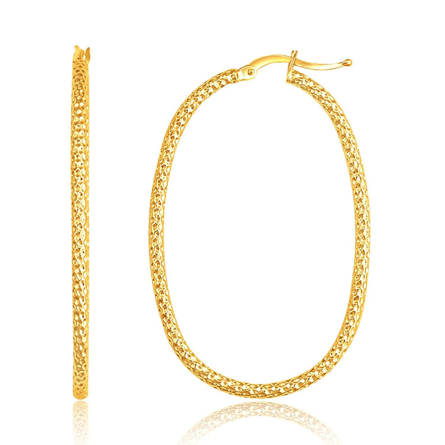 14k Yellow Gold Textured Large Oval Hoop Earrings