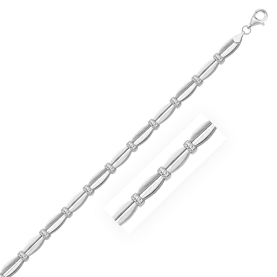 14k White Gold Curved Bar Diamond Cut Fancy Bracelet