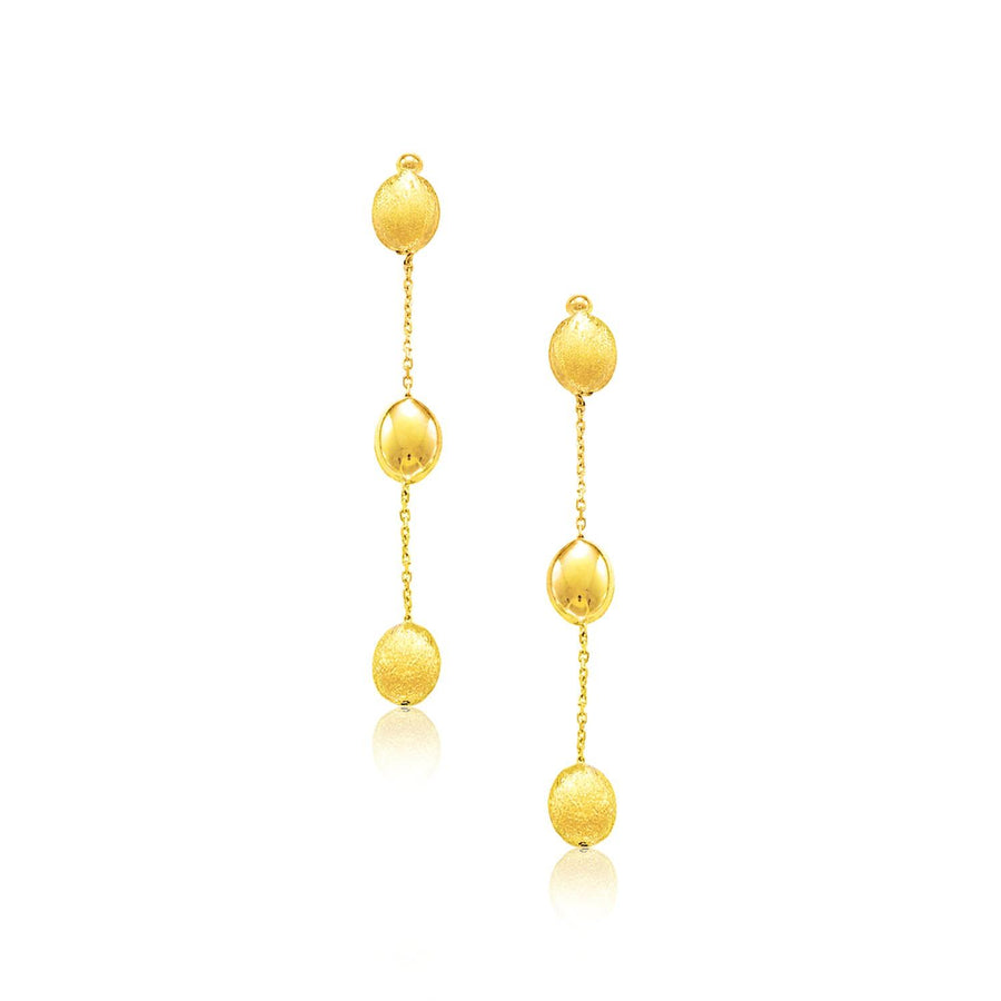 14k Yellow Gold Textured and Shiny Pebble Dangling Earrings