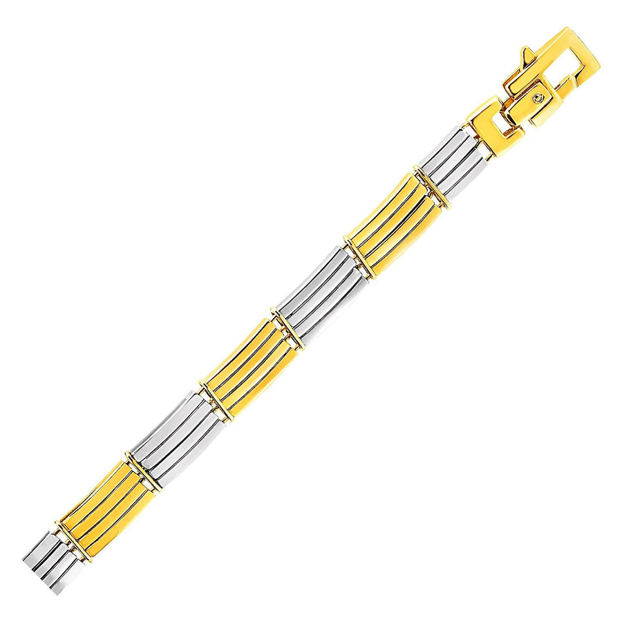 Mens Bracelet with Shiny Bars in 14k Two Tone Gold