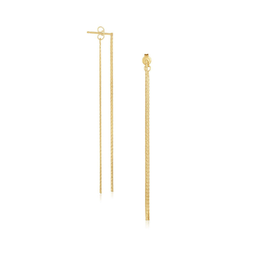 14k Yellow Gold Double Chain Style Drop Earrings