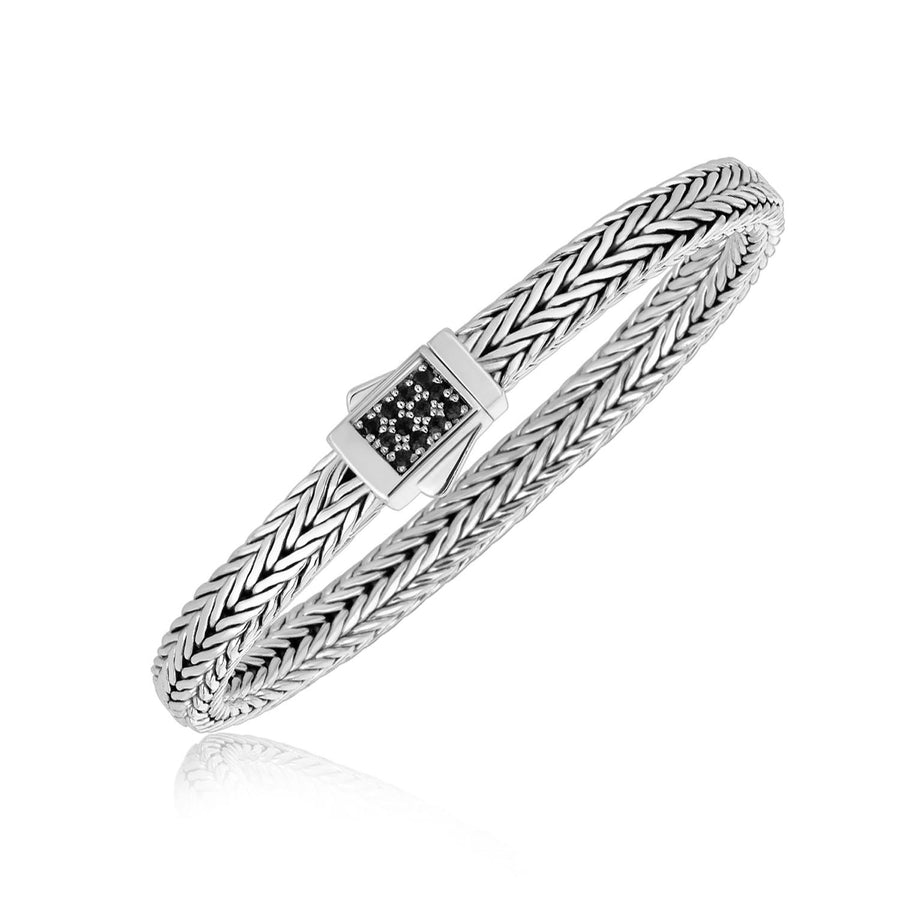 Sterling Silver Braided Black Sapphire Accented Men's Bracelet