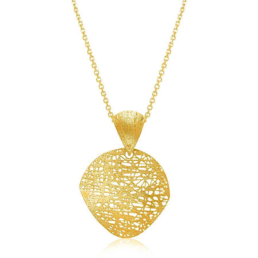 14k Yellow Gold Lace Design Leaf Shape Pendant