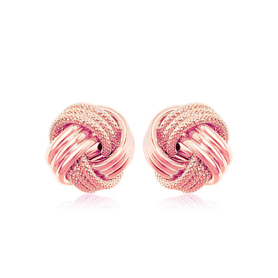 14k Rose Gold Love Knot with Ridge Texture Earrings