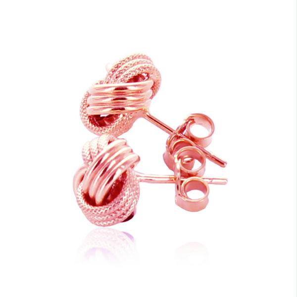 14k Rose Gold Love Knot with Ridge Texture Earrings