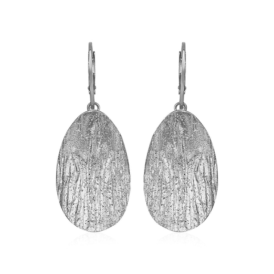 Textured Oval Earrings with White Finish in Sterling Silver