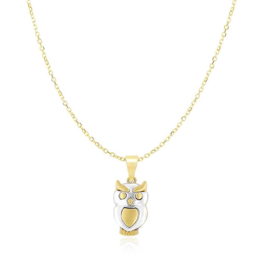 14k Two-Tone Gold Owl Motif Shiny Pendant