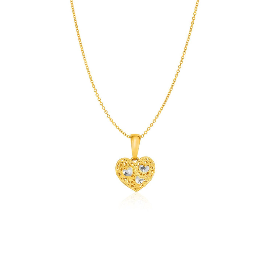 Filigree Style Reversible Heart Pendant in 14k Yellow Gold