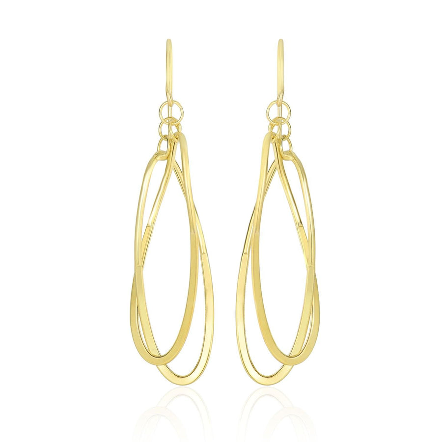 14k Yellow Gold Tube Style Entwined Open Oval Drop Earrings