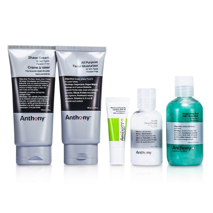 Logistics For Men The Essential Traveler Kit:  Cleanser + Mositurizer + Lip Blam + Shave Cream + Hair & Body Wash - 5pcs