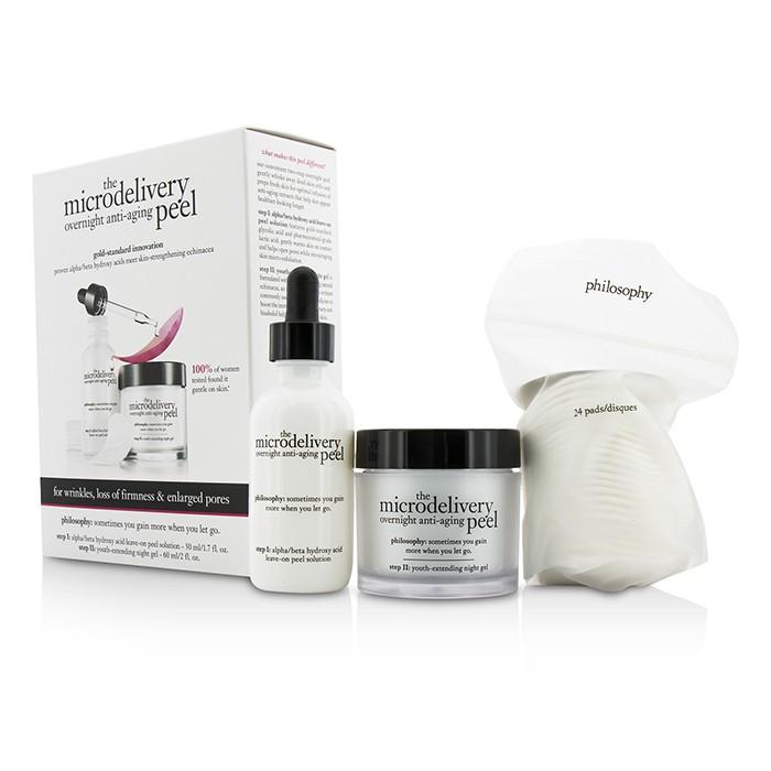 The Microdelivery Overnight Anti-aging Peel: Peel Solution 50ml/1.7oz + Night Gel 60ml/2oz + Cotton Pads 24pcs - 2pcs+24pads