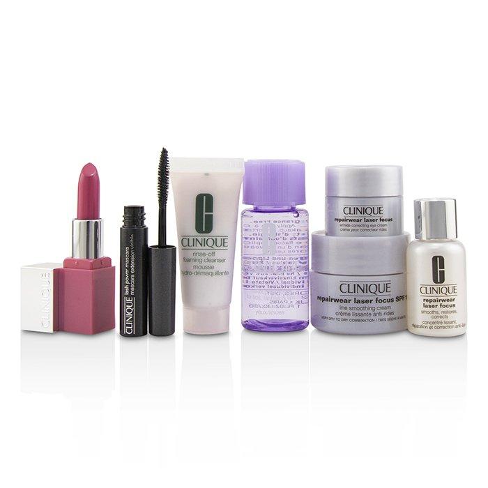 Travel Set:m/u Remover+foaming Cleanser+repairwear Laser Focus +repairwear Cream Spf15+repairwear Eye Cream+mascara+lip Color - 7pcs