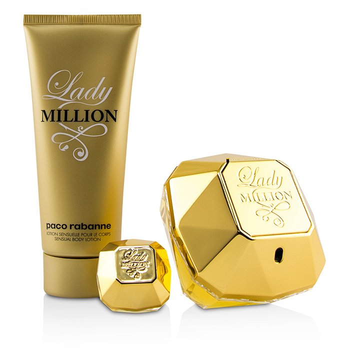 Lady Million Coffret: Eau De Parfum Spray 80ml/2.7oz + Eau De Parfum Splash 5ml/0.17oz + Sensual Body Lotion 100ml/3.4oz - 3pcs