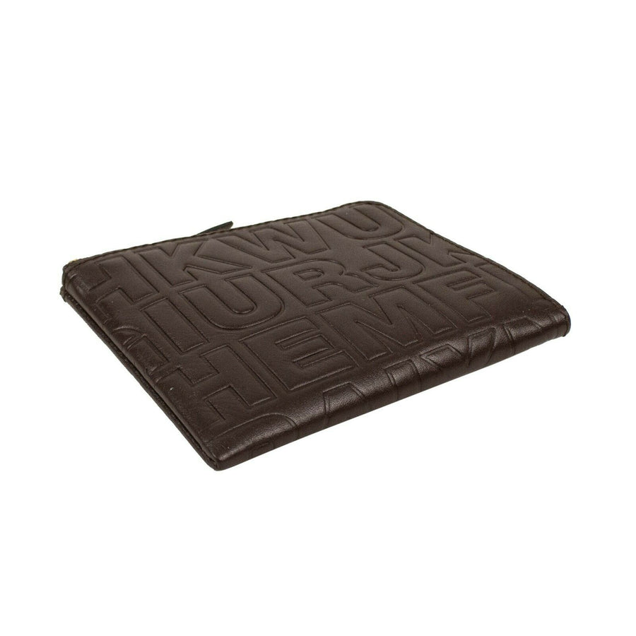 Leather Letter Embossed Slim Wallet - Brown