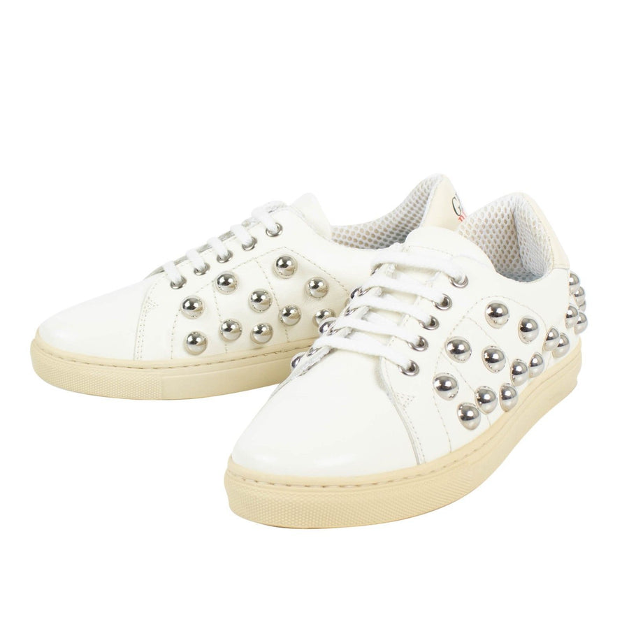 Leather Bubble Studded Sneakers - White