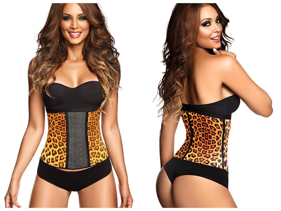 Latex Sport Workout Waist Cincher Corset Animal Print