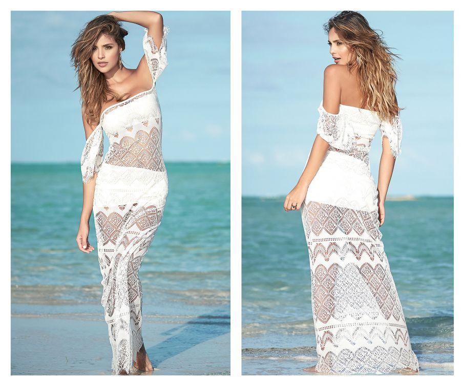 Three Piece Long Beach Netting Dress with Top and Skirt