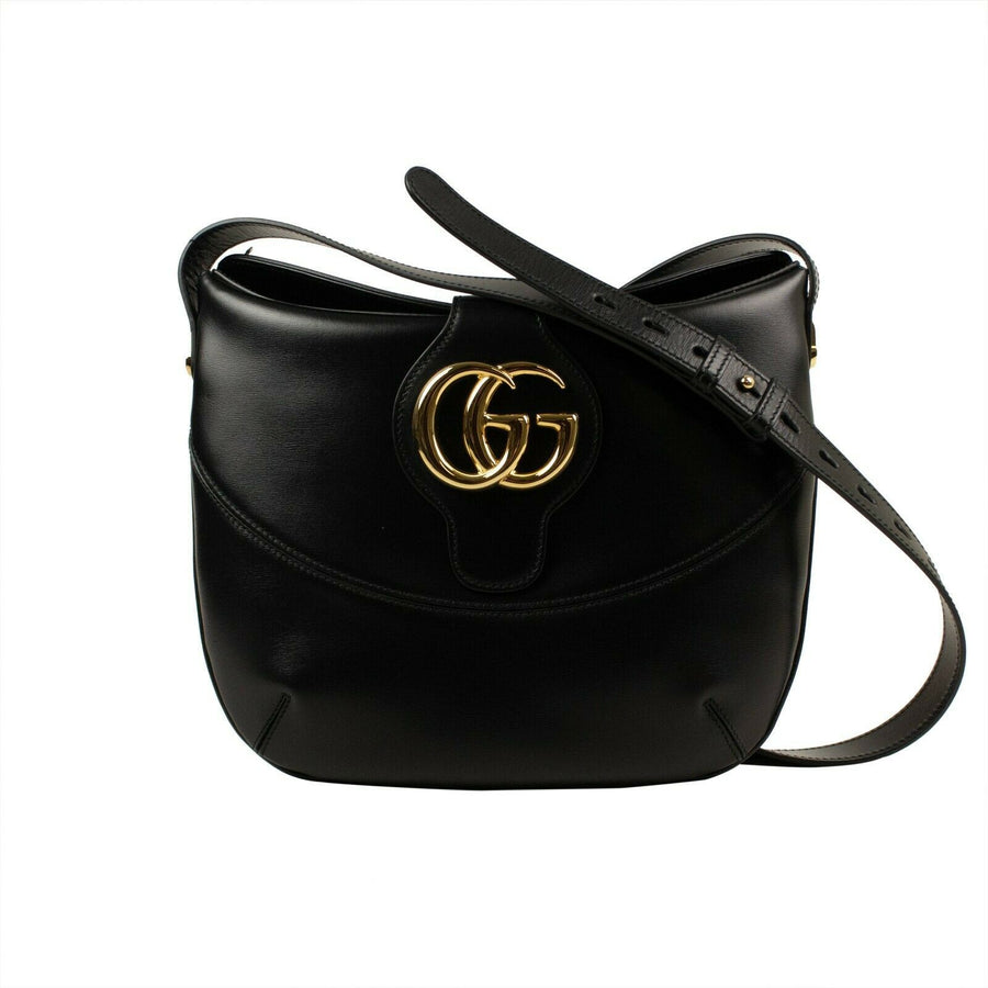 Leather Large GG Gold Logo 'Arli' Medium Shoulder Bag - Black