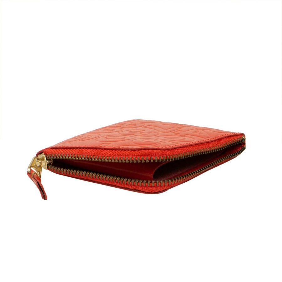 Leather Number Embossed Slim Wallet - Red Orange