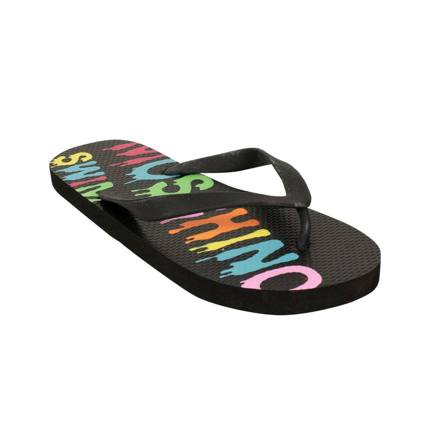 Women's Printed Swim Logo Flip Flops - Black