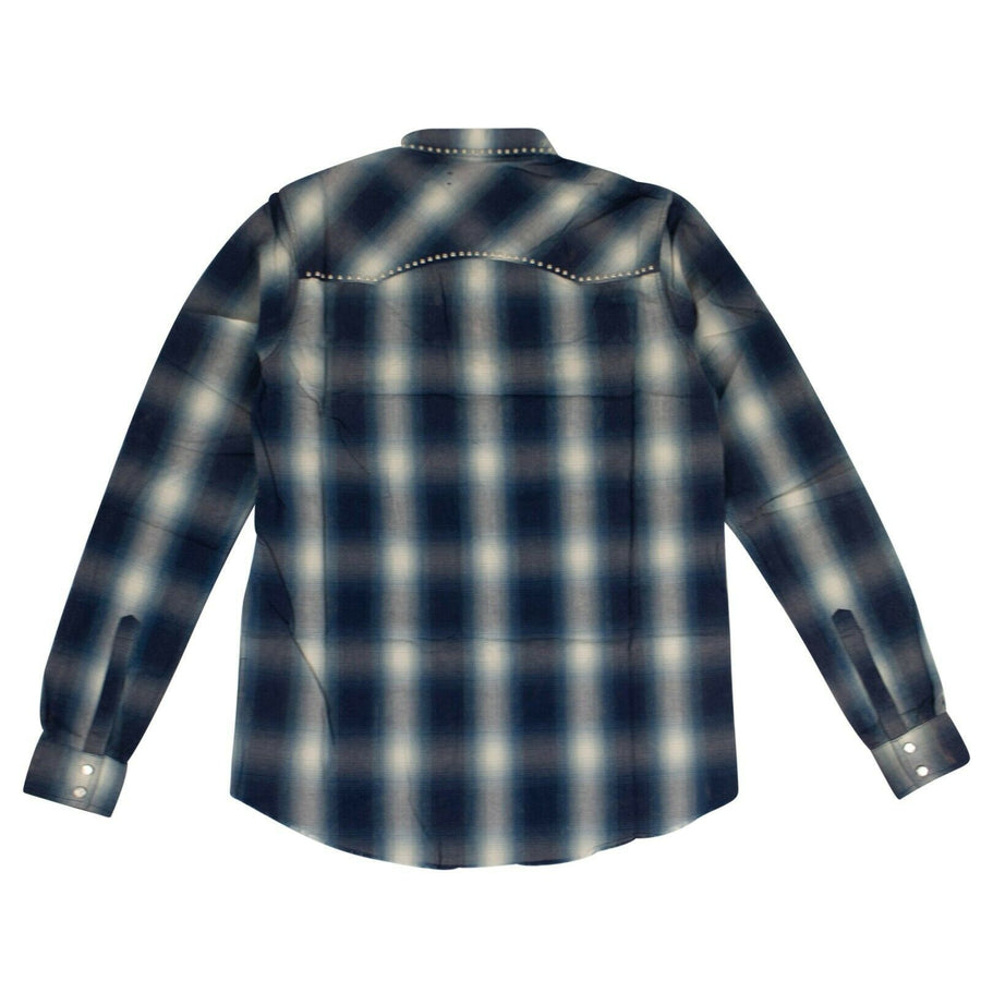 Western Plaid Button Down Shirt - Blue