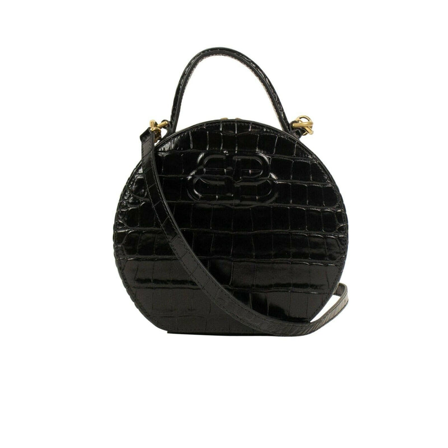 Leather Embossed Crocodile Vanity Mini Shoulder Bag - Black