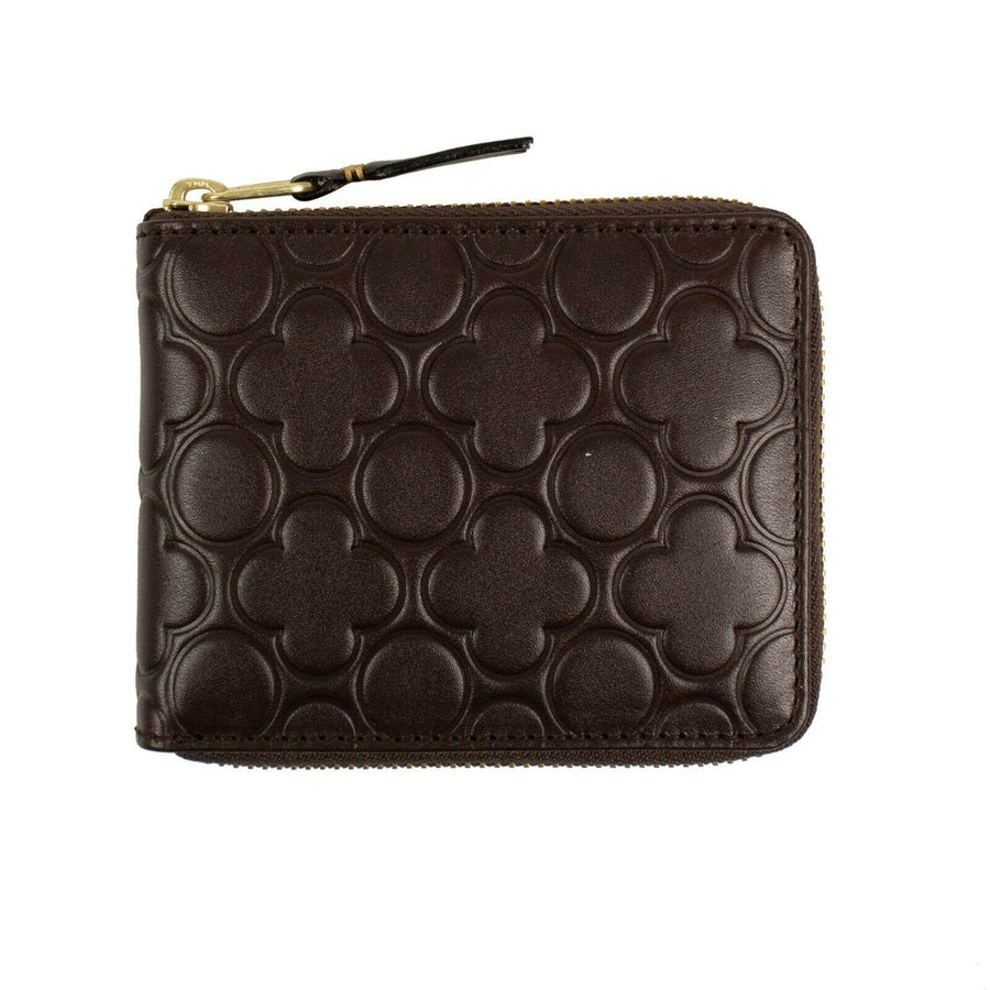 Leather Clover Embossed Small Wallet - Brown