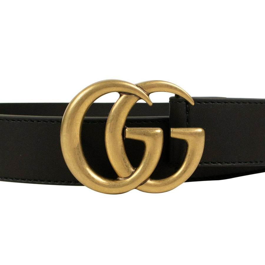 Leather Double G Slim Belt - Black