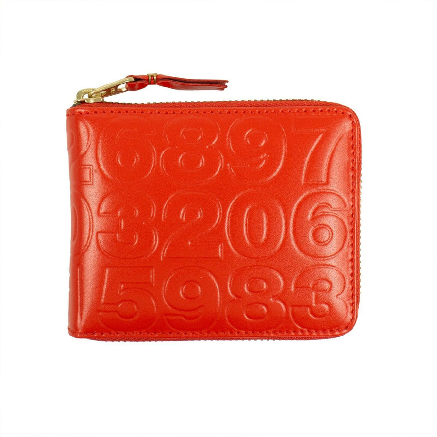 Leather Number Embossed Small Wallet - Orange / Red