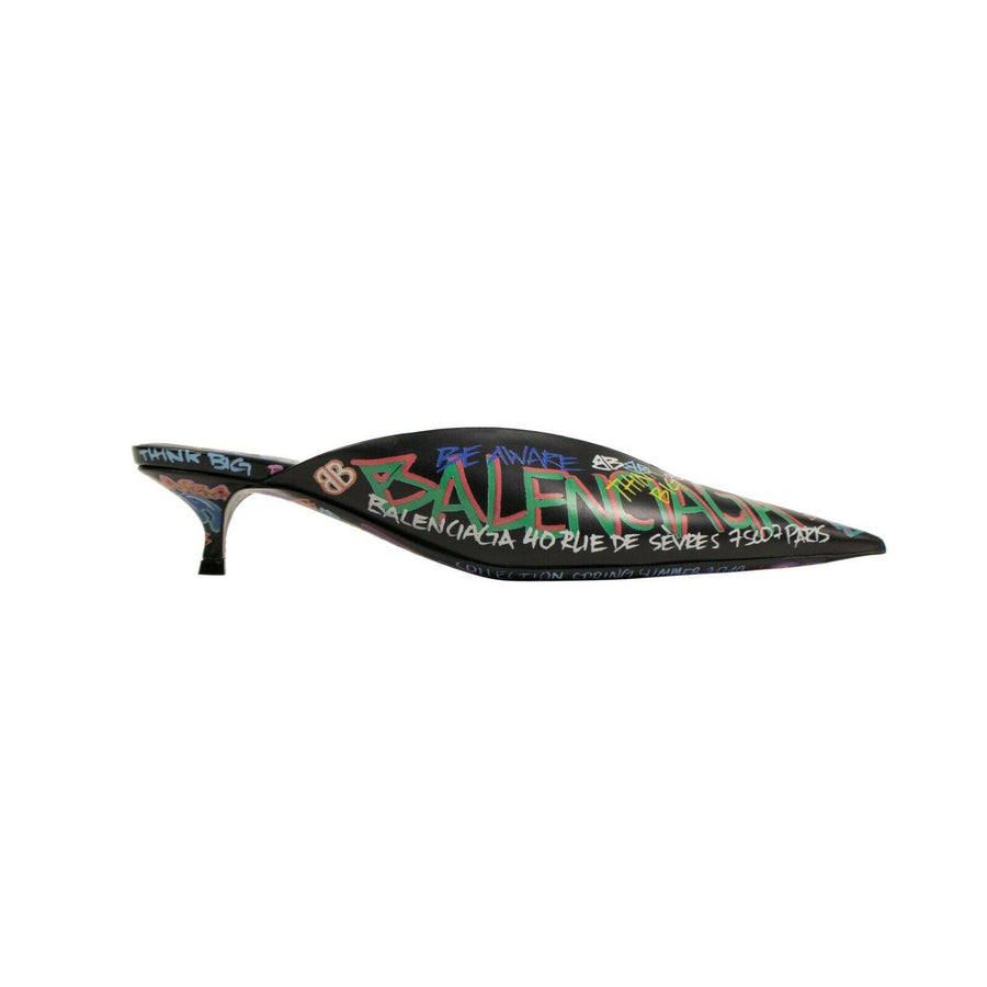 Graffiti Leather Kitten Heels Mules - Multi