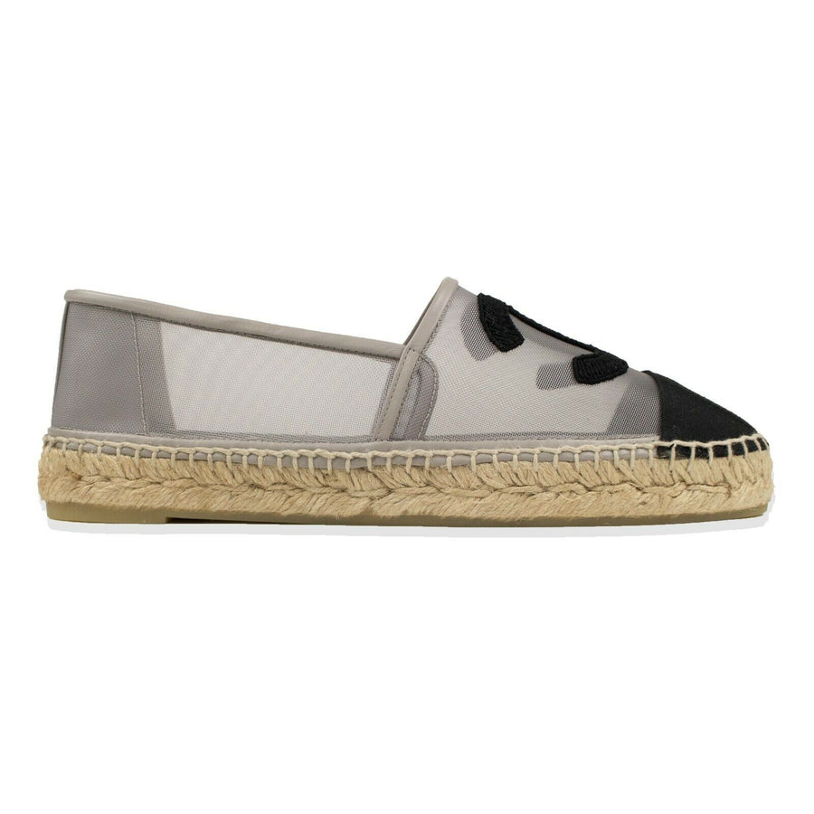 Mesh And Grosgrain Logo Espadrilles - Gray