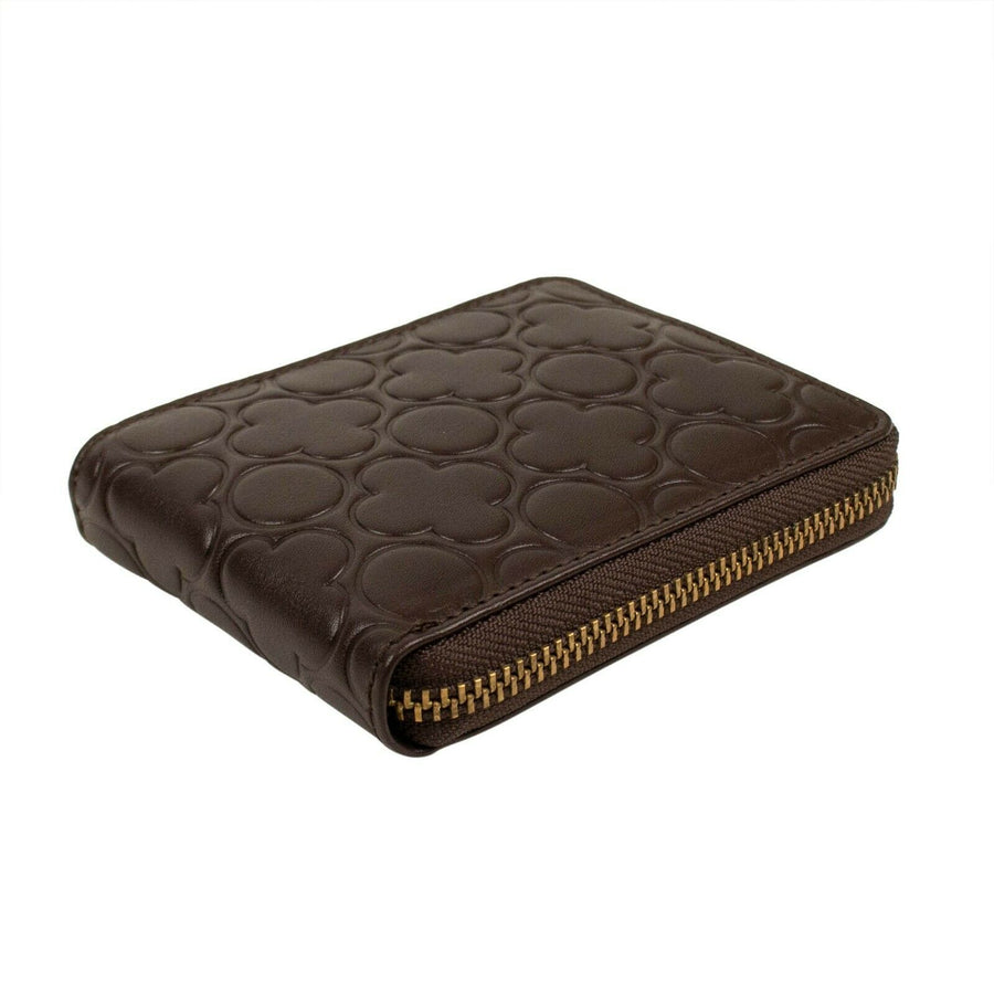 Leather Clover Embossed Small Wallet - Brown