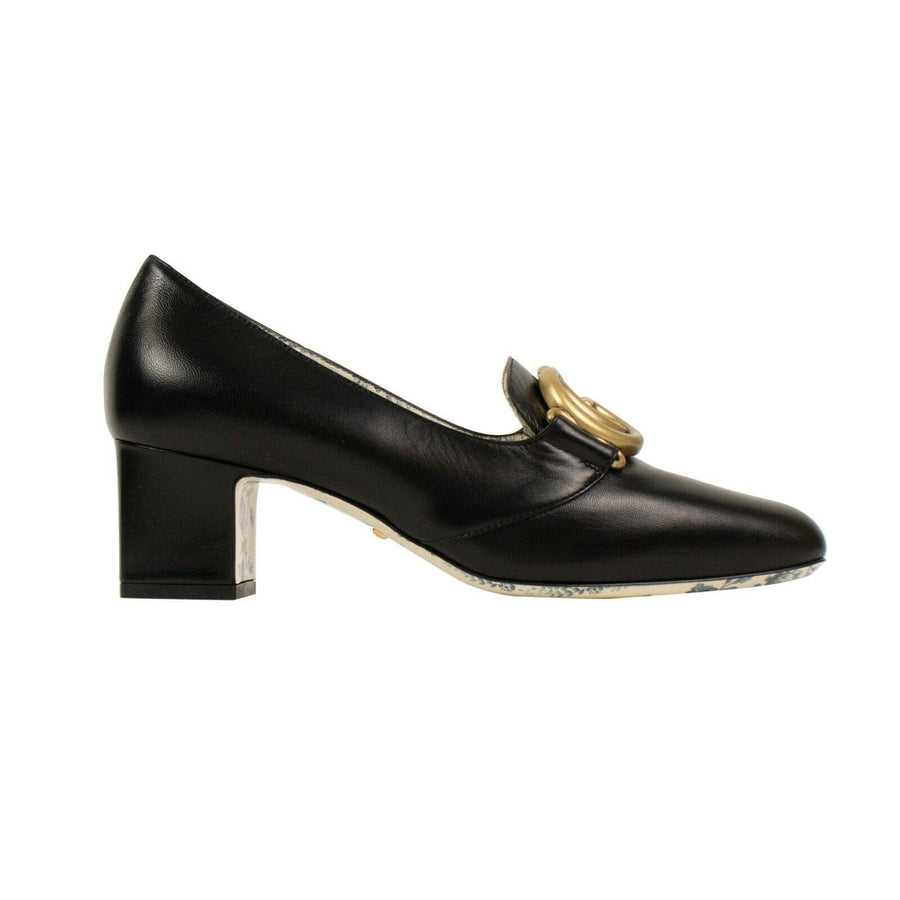 Women's GG Logo Leather Block Heel Pumps - Black