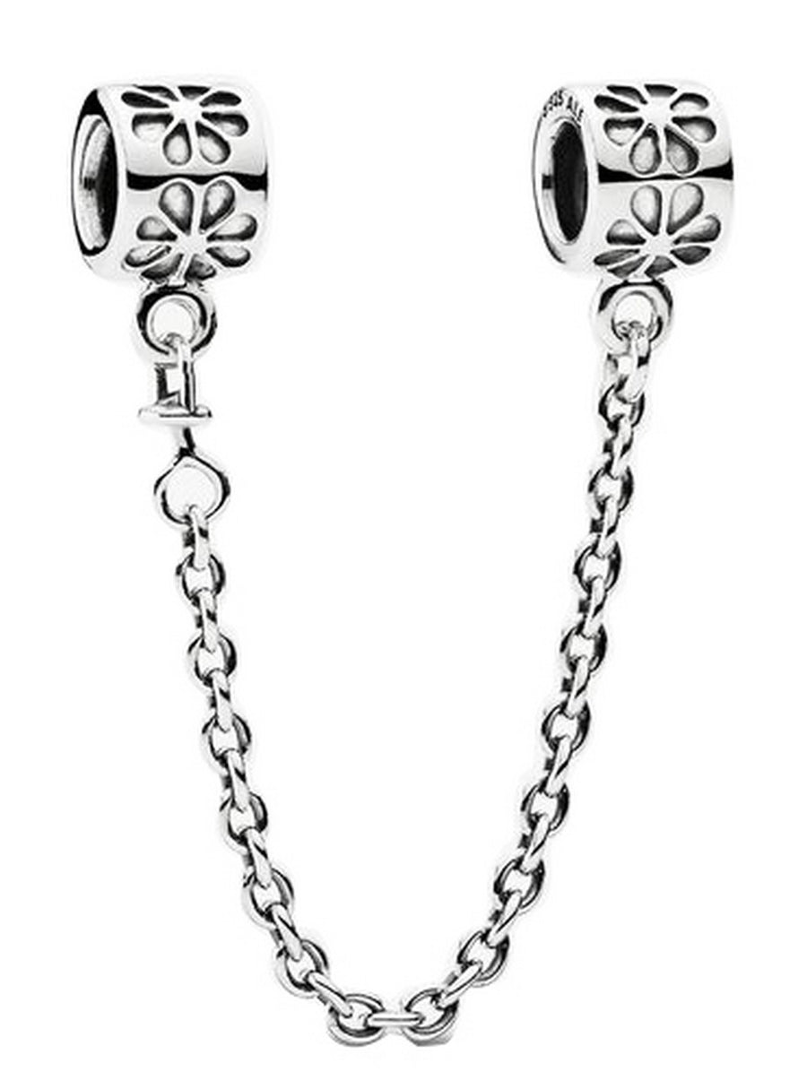 Pandora 790385-07 Silver Flower Charm With Safety Chain