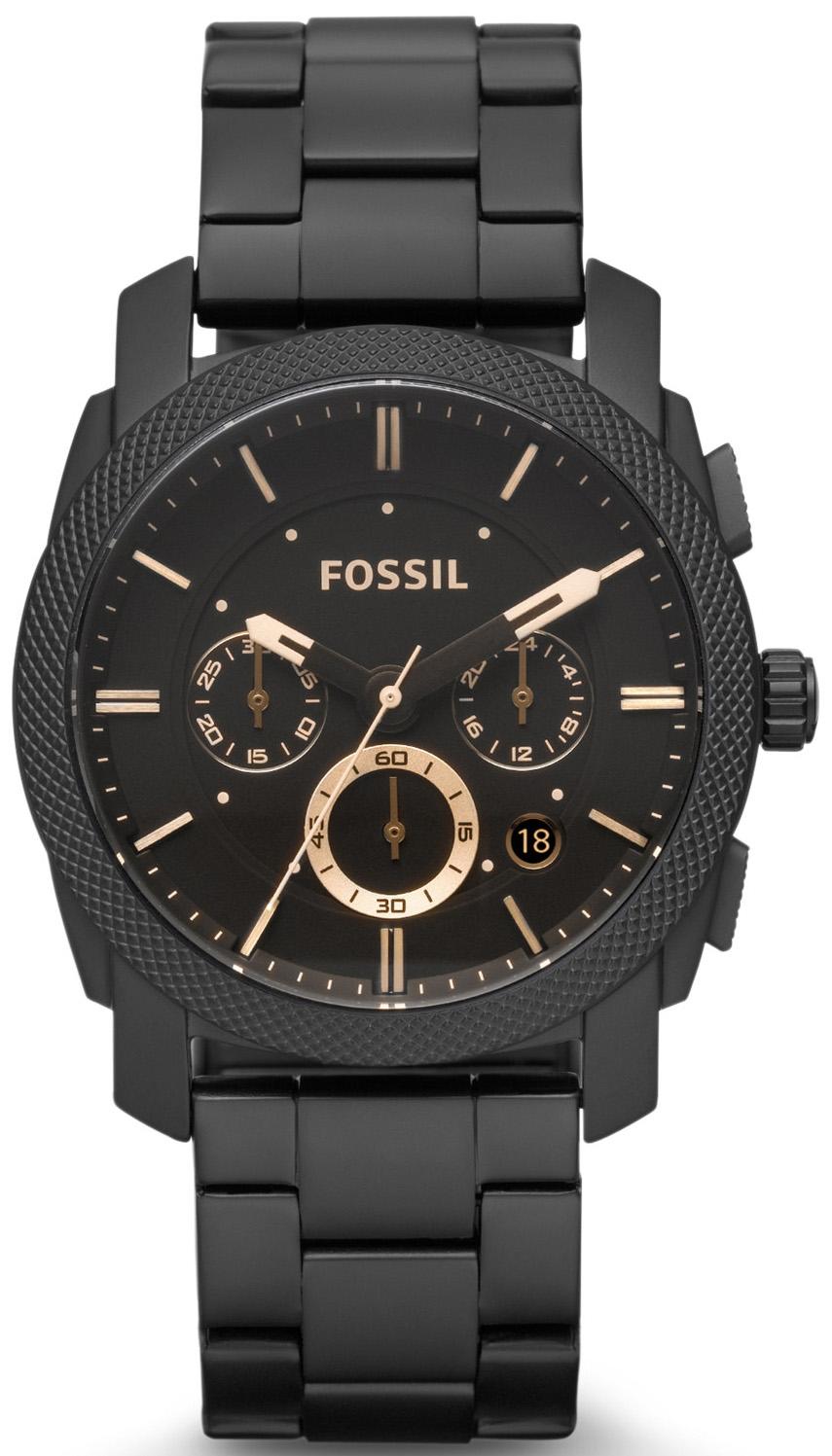 Fossil Machine Mid-size Chronograph Black Ip Stainless Steel Fs4682 Men's Watch