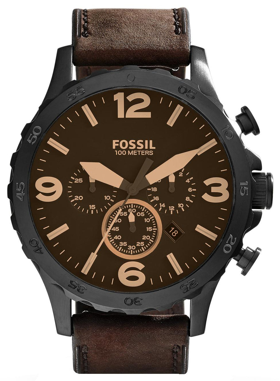 Fossil Nate Chronograph Brown Leather Jr1487 Men's Watch