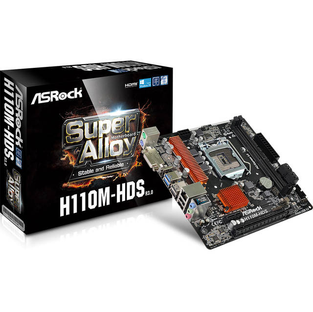 ASRock H110M-HDS R3.0 LGA1151/ Intel H110/ DDR4/ SATA3&USB3.0/ A&GbE/ MicroATX Motherboard