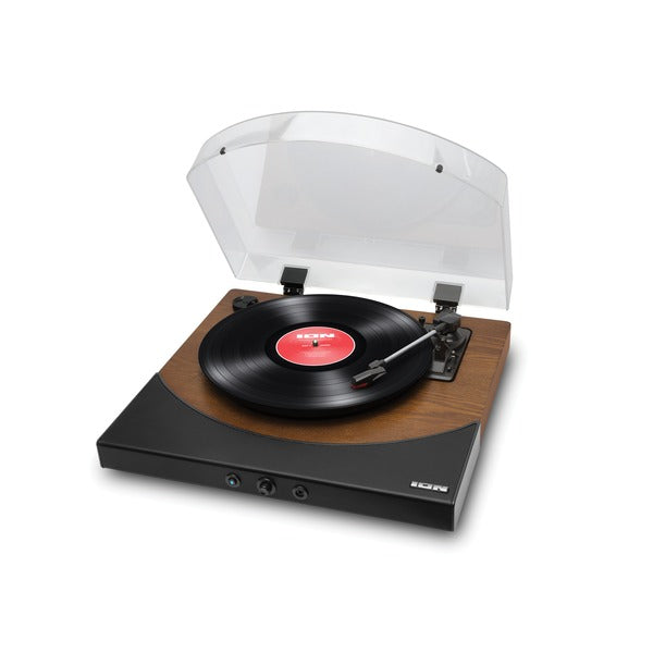 Premier LP Turntable with Built-in Stereo Soundbar (Brown Stained Wood)