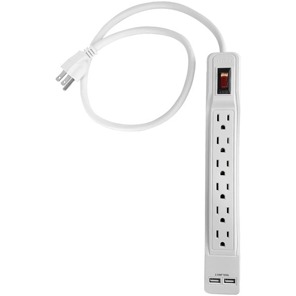 PowerMAX 6-Outlet Power Strip with USB Ports, 2.5-Foot Cord